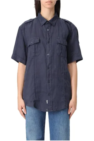 Blauer Blouses & Shirts, Dames, Blauw, S, Linnen, Witte Linnen Overhemd Met Relaxte Pasvorm
