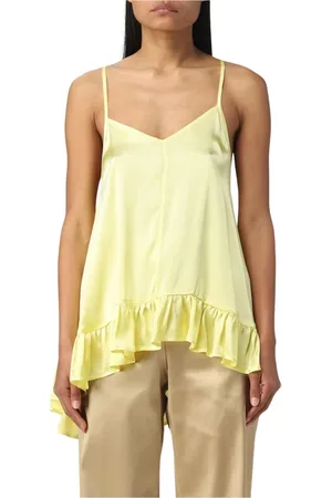 SEMICOUTURE Tops, Dames, Geel, L, Fuchsia Ruffled Hem Silk Cami