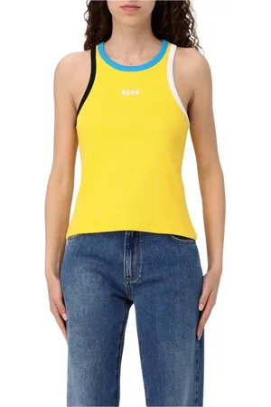 Msgm Tops, Dames, Geel, M, Katoen, Gele Geribbelde Tanktop Slim Fit