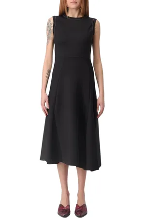 Fabiana Filippi Kleedjes, Dames, Zwart, S, Wol, Mouwloze Wollen Midi Jurk Zwart