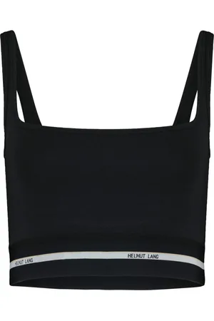 Helmut Lang Tops, Dames, Zwart, XS, Katoen, Trendy Top met Iconische Logo-Details