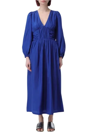 SEA Kleedjes, Dames, Blauw, S, Koningsblauwe Zijden Midi Jurk
