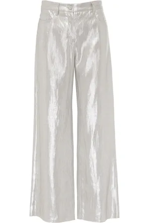 Max Mara Broeken, Dames, Grijs, 2Xs, Linnen, Zilver Linnen Malika Straight Leg Broek