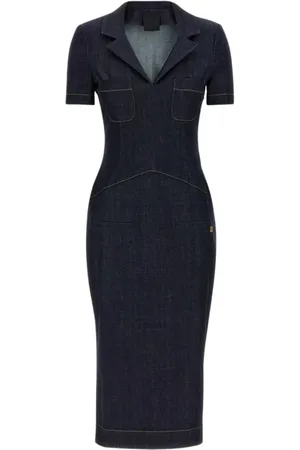 Givenchy Kleedjes, Dames, Blauw, M, Denim, Blauwe Denim Midi Jurk Elegante Stijl