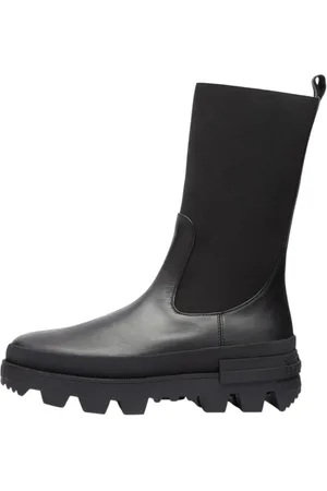 Moncler Schoenen, Dames, Zwart, 38 EU, Leer, Zwarte Chelsea High Boot Elegant Ontwerp