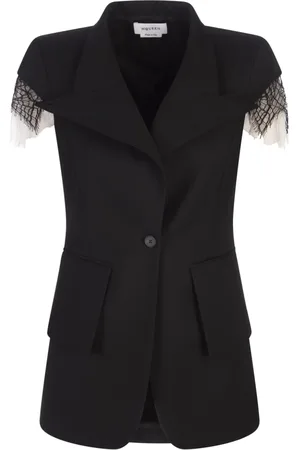 Alexander McQueen Jassen, Dames, Zwart, S, Zwarte knoopjas met zakken