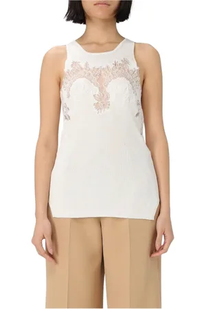 ERMANNO SCERVINO Tops, Dames, Wit, S, Kanten Geribbelde Tanktop