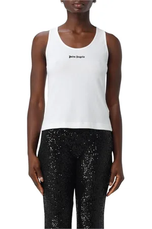 Palm Angels Tops, Dames, Wit, S, Katoen, Witte Geribbelde Tanktop Klassiek Logo