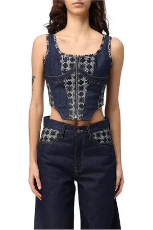 AMIRI Tops, Dames, Blauw, S, Denim, Blauwe Denim Korset Top Mouwloos