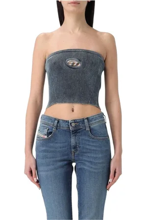 Diesel Tops, Dames, Blauw, S, Katoen, Blauwe Geribbelde Strapless Top Uitsnede