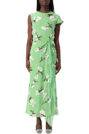 Erdem Kleedjes, Dames, Groen, S, Groene Bloemen Midi Jurk