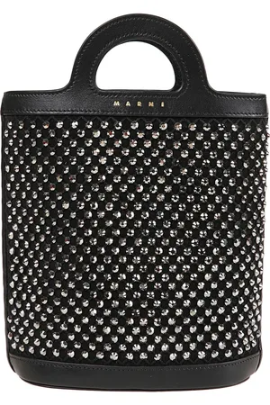 Marni Tassen, Dames, Zwart, ONE Size, Tote Handtas met Logo Print en Ketting