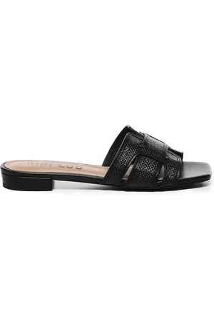 Bibi Lou Schoenen, Dames, Zwart, 36 EU, Leer, Raffia en Leren Zwarte Sandalen