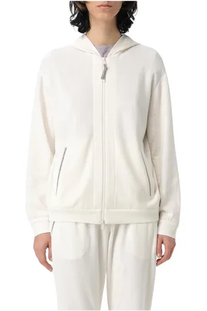 Brunello Cucinelli Sweatshirts & Hoodies, Dames, , XL, Kasjmier, Luxe Zip Up Hoodie