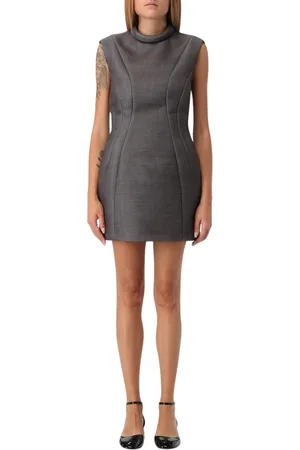 Serafini Kleedjes, Dames, Grijs, S, Wol, Grijze High Neck Mini Jurk