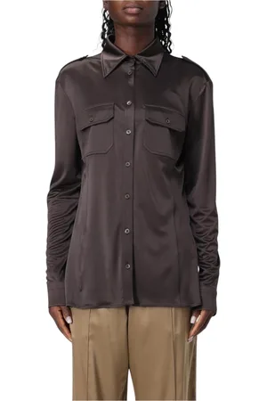 Tom Ford Blouses & Shirts, Dames, Bruin, S, Elegante Bruine Zijden Blouse