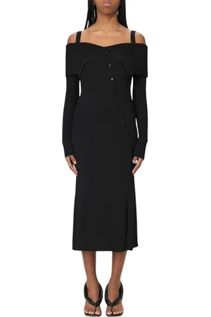 Twin-Set Kleedjes, Dames, Zwart, XS, Zwarte Geribbelde Gebreide Off-Shoulder Jurk