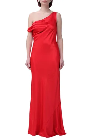 Staud Kleedjes, Dames, Rood, S, Rode One-Shoulder Maxi Jurk
