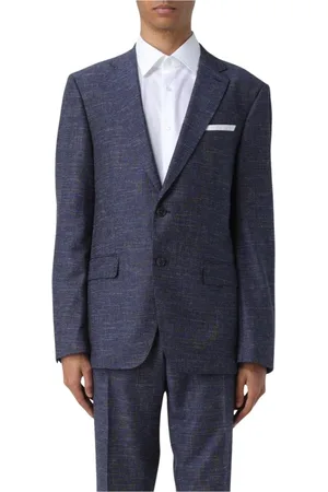 HUGO BOSS Jassen, Heren, Blauw, 2Xl, Linnen, Blauwe Gestructureerde Slim Fit Blazer