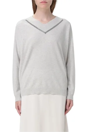 Brunello Cucinelli Truien, Dames, Grijs, S, Parel Cashmere V-hals Trui