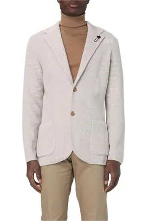 LARDINI Jassen, Heren, , S, Leer, Gebreide Blazer met Zakken