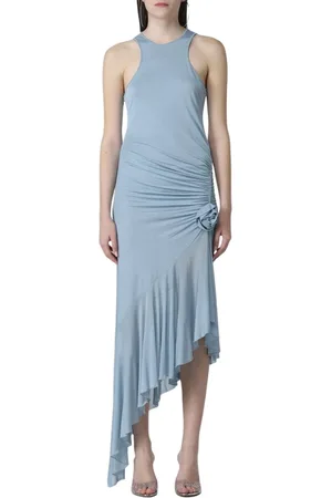 BLUMARINE Kleedjes, Dames, Blauw, S, Elegante Ruffle Midi Jurk