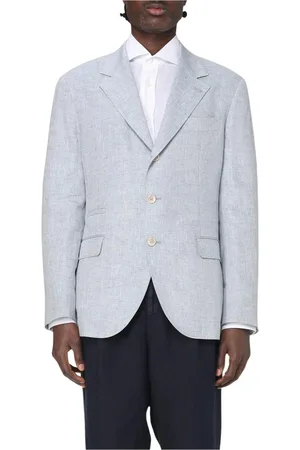 Brunello Cucinelli Jassen, Heren, Blauw, 2Xl, Linnen, Klassieke Linnen Blazer