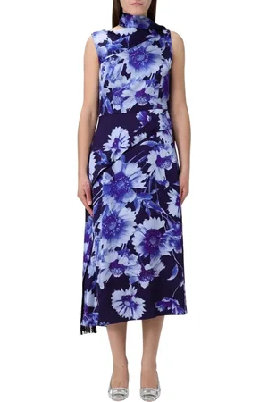 Erdem Kleedjes, Dames, Blauw, M, Blauwe Bloemen Zijden Midi Jurk