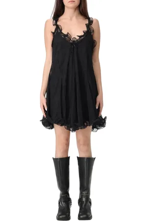 ANIYE BY Kleedjes, Dames, Zwart, M, Zwarte Kant Mini Jurk Elegante Stijl