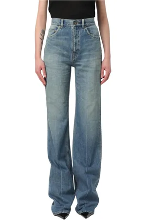 Saint Laurent Jeans, Dames, Blauw, W29, Katoen, Wijde Pijp Hoge Taille Jeans