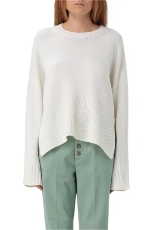 Dondup Truien, Dames, Wit, S, Beige Crew Neck Gebreide Trui