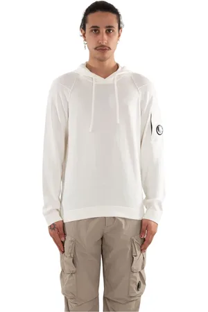 C.P. Company Sweatshirts & Hoodies, Heren, Wit, L, Lens Hooded Gebreid op Sea Island