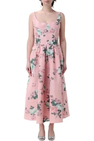 Serafini Kleedjes, Dames, Roze, M, Bloemenprint Midi Jurk