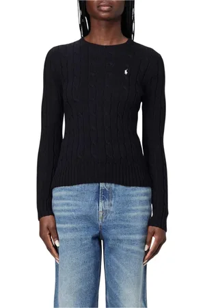 Ralph Lauren Truien, Dames, Zwart, XS, Katoen, Navy Cable Gebreide Trui