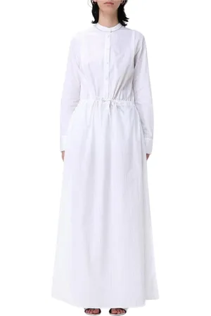 Fabiana Filippi Kleedjes, Dames, Wit, S, Katoen, Elegante Gestreepte Maxi Jurk