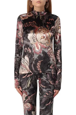 Etro Tops, Dames, Veelkleurig, S, Bloemen Mock Neck Top