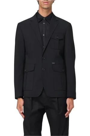 Dsquared2 Pakken, Heren, Zwart, L, Leer, Zwarte Blazer met Notch Kraag