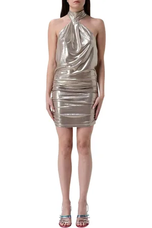 ANIYE BY Kleedjes, Dames, Geel, S, Gouden Metallic Halter Mini Jurk