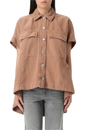 Brunello Cucinelli Blouses & Shirts, Dames, Bruin, S, Bruine Mouwloze V-hals Top