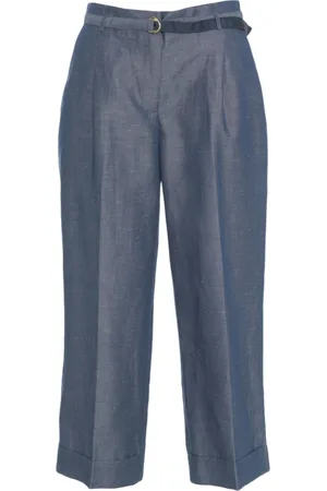 Liu Jo Broeken, Dames, Blauw, XS, Linnen, Blauwe Linnenmix Hoge Taille Broek