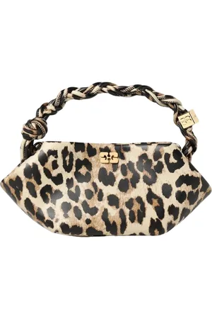 Ganni Tassen, Dames, Bruin, ONE Size, Leer, Luipaardprint Gevlochten Handvat Tas