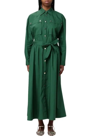 Liu Jo Kleedjes, Dames, Groen, L, Groene Gerimpelde Midi Jurk met Riem