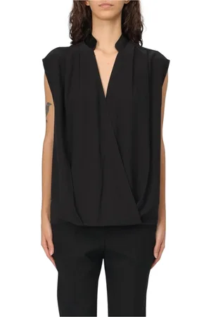 HUGO BOSS Tops, Dames, Zwart, XS, Polyester, Elegante Zwarte Mouwloze Wrap Blouse