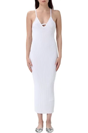 Iceberg Kleedjes, Dames, Wit, L, Katoen, Elegante Geribbelde Gebreide Midi Jurk