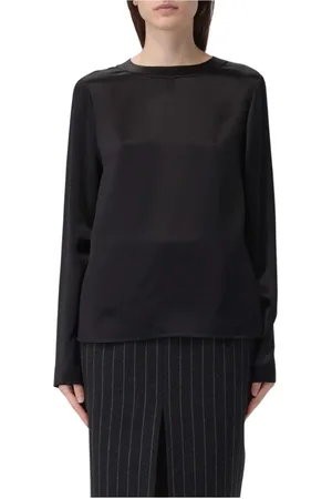 Saint Laurent Tops, Dames, Zwart, S, Satijn, Elegante Satijnen Blouse