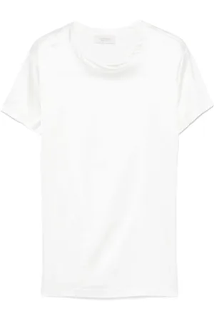 MAZZARELLI Tops, Dames, Wit, M, Satijn, Witte Satijnen Crew Neck T-shirt