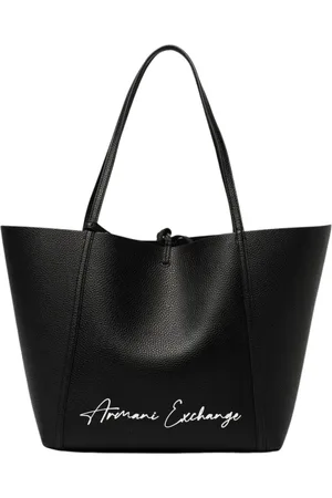 Armani Exchange Tassen, Dames, Zwart, ONE Size, Leer, Zwarte Textuur Tote Tas