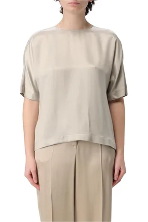 Giorgio Armani Blouses & Shirts, Dames, Grijs, 2Xl, Zijden Blouse Korte Mouwen Losse Pasvorm