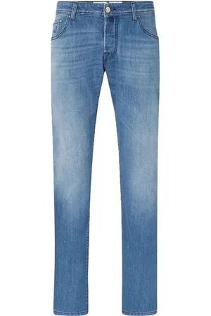 Jacob Cohen Jeans, Heren, Blauw, W34, Katoen, Slim Fit Gewassen Katoen Jeans