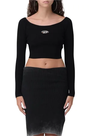 Diesel Tops, Dames, Zwart, S, Geribbelde Gebreide Crop Top